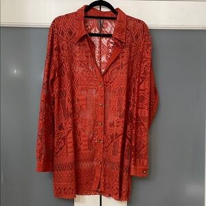 Anthropologie Burnt Orange Sheer Button-Up Blouse